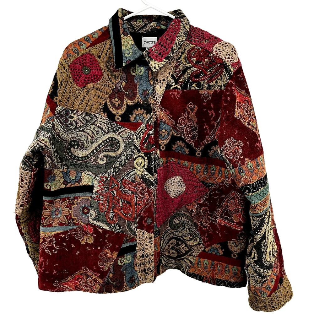 Chico's Shacket Jacket Patchwork Tapestry Paisley… - image 2